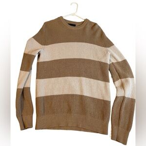 BANANA REPUBLIC Women’s Striped Cotton-Linen Sweater in Brown and Cream Size M